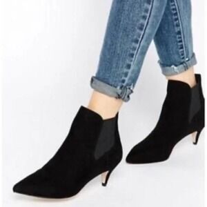 Donald J Pliner Faie Black Suede Pointed Toe Kitten Heel Ankle Booties 10M